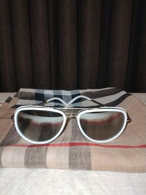 Burberry Aviator White Sunglasses with Silver Accents